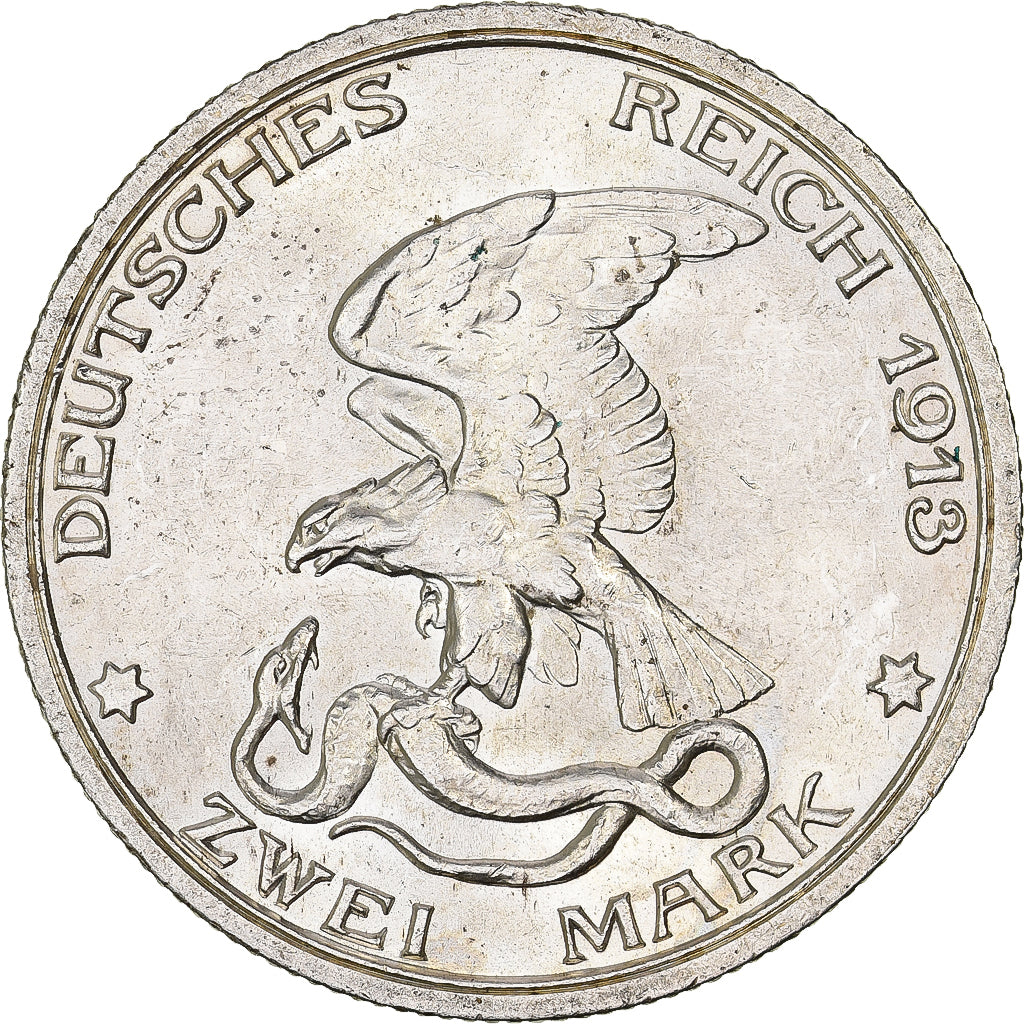 German States, PRUSSIA, Wilhelm II, 2 Mark, 1913, Berlin, Silver, AU(55-58)