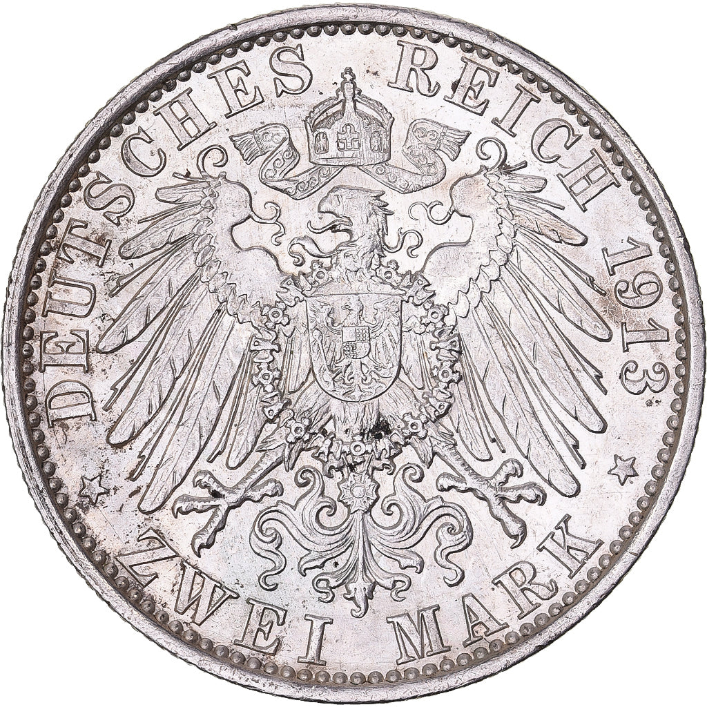 German States, PRUSSIA, Wilhelm II, 2 Mark, 1913, Berlin, Silver, AU(55-58)
