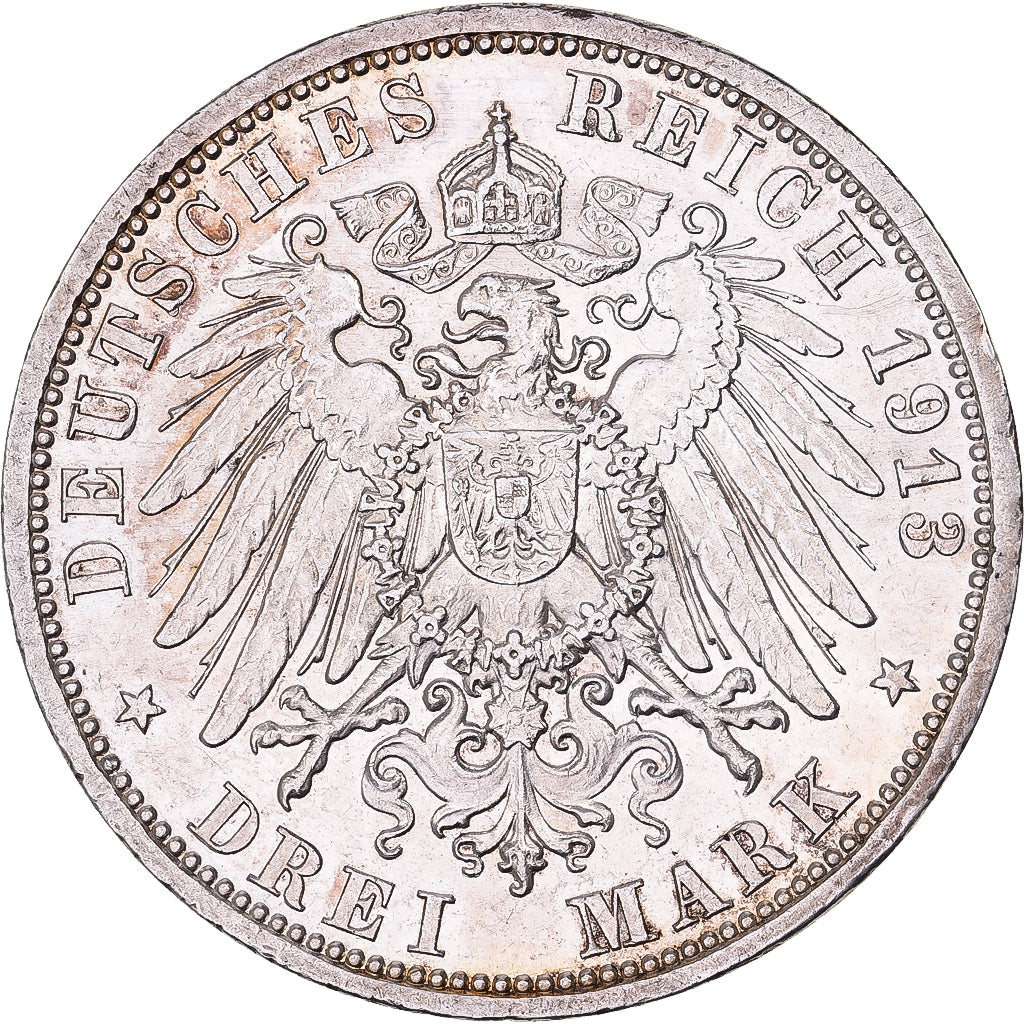 Deutsch Staaten, PRUSSIA, Wilhelm II, 3 Mark, 1913, Berlin, Silber, VZ+, KM:535
