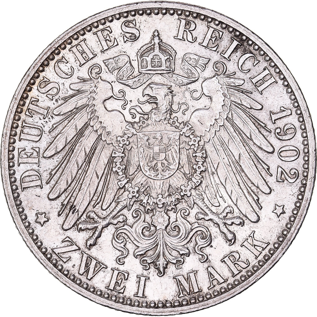 German States, BADEN, Friedrich I, 2 Mark, 1902, Silver, AU(55-58), KM:271