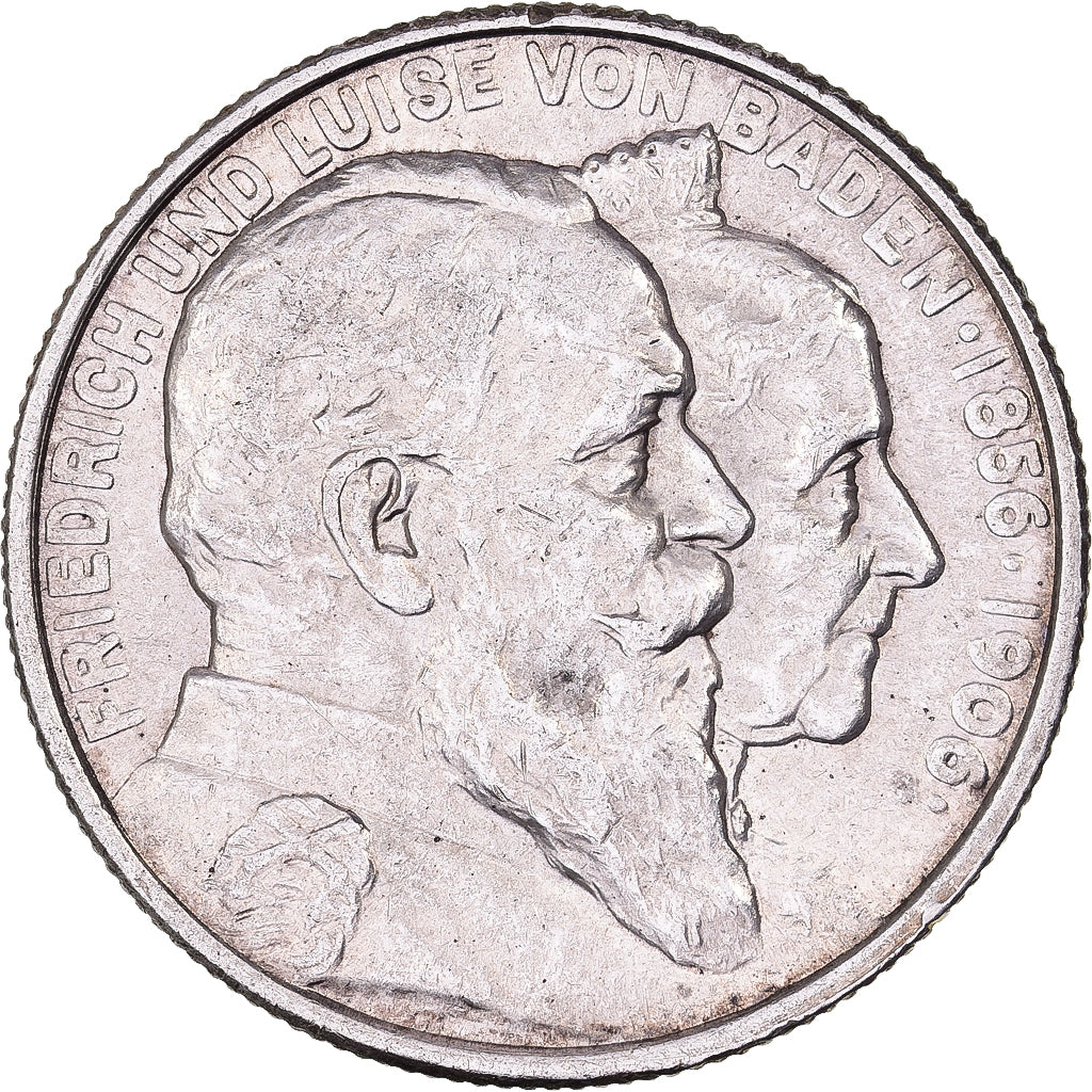 Estados Alemães, BADEN, Friedrich I, 2 Mark, 1906, Prata, AU(55-58), KM:276