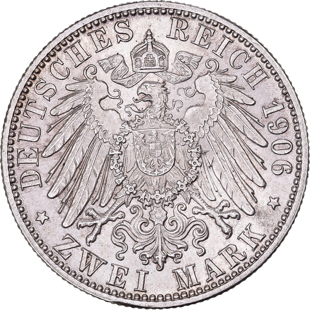 Estados Alemães, BADEN, Friedrich I, 2 Mark, 1906, Prata, AU(55-58), KM:276