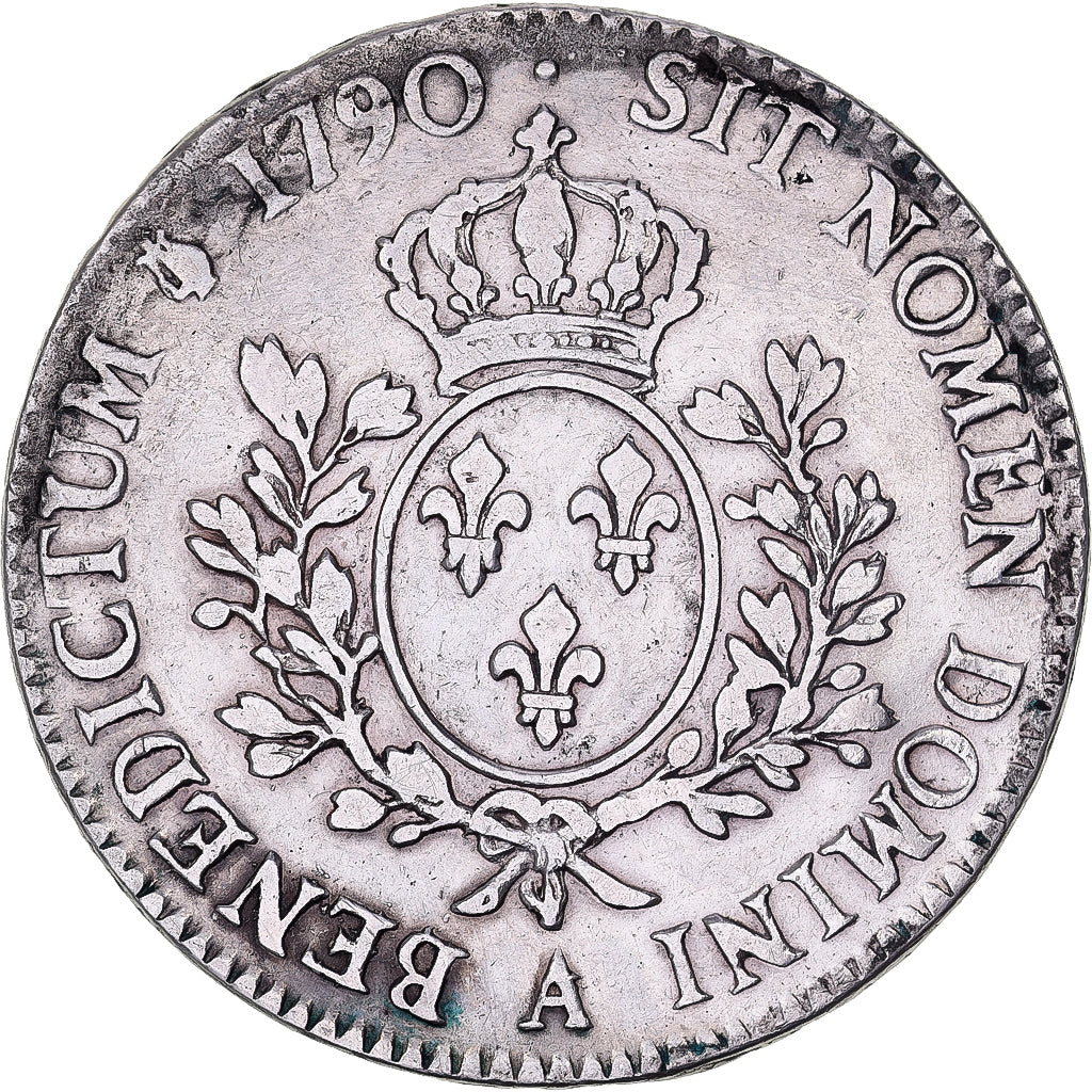 France, Louis XVI, Ecu, Écu aux branches d'olivier, héron, 1790, Paris, 1er