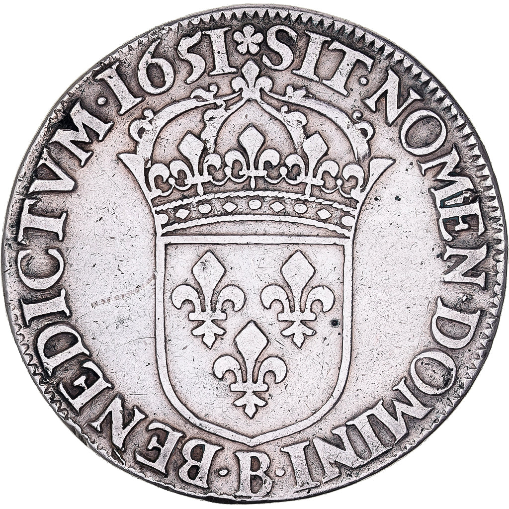 France, Louis XIV, Ecu, Écu à la mèche longue, 1651, Rouen, Silver