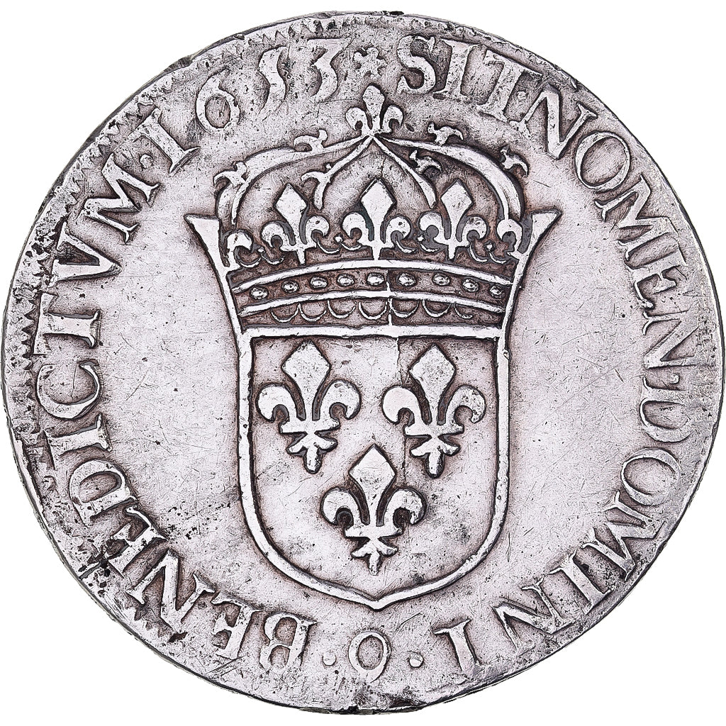 France, Louis XIV, Ecu, Écu à la mèche longue, 1653, Rennes, Silver