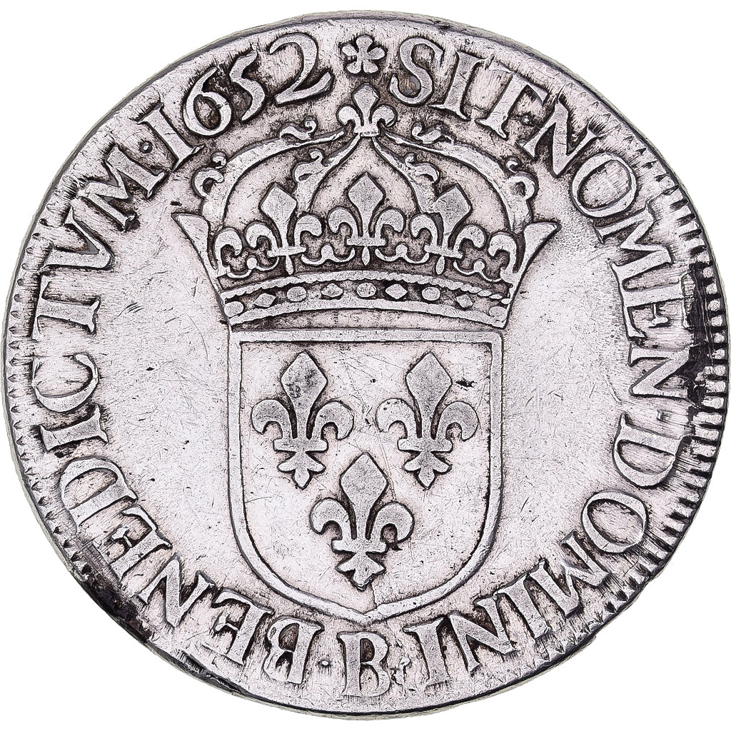 France, Louis XIV, Ecu, Écu à la mèche longue, 1652, Rouen, Silver