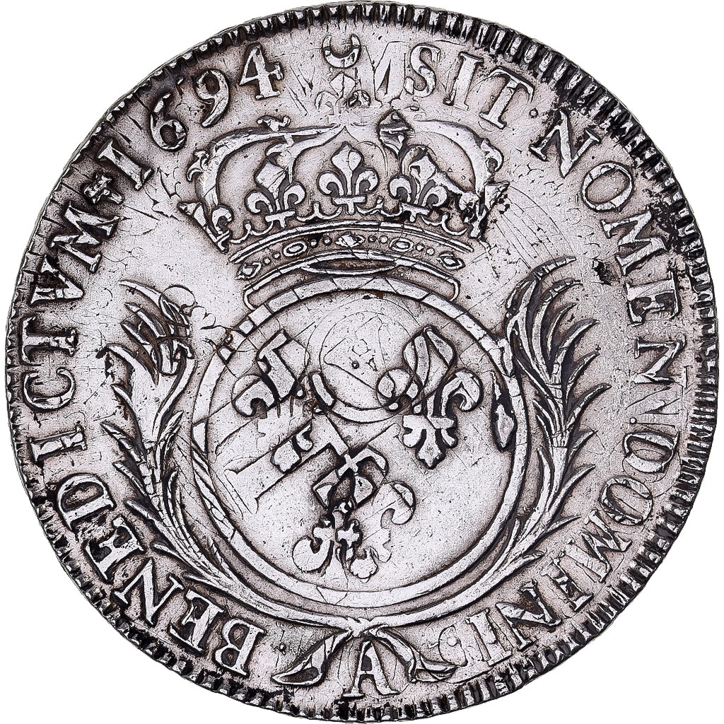 France, Louis XIV, Ecu, Écu aux palmes, 1694, Paris, réformé, Silver
