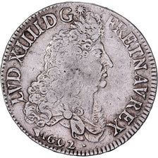 Francia, Louis XIV, Ecu, Écu aux 8 L, 1692, Lyon, réformé, Argento, MB+