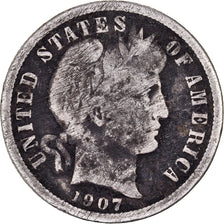 United States, Dime, Barber, 1907, U.S. Mint, Silver, VF(20-25), KM:113