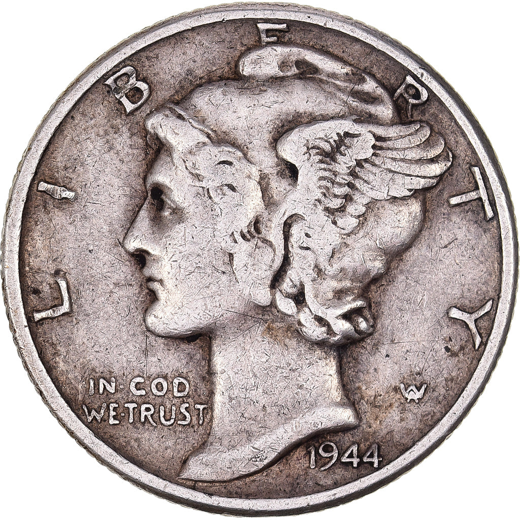 USA, Dime, Mercury, 1944, U.S. Mint, Srebro, EF(40-45), KM:140