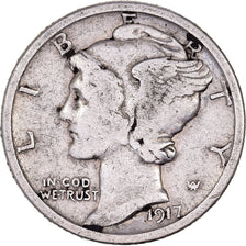 Stati Uniti, Dime, Mercury, 1917, U.S. Mint, Argento, MB+, KM:140
