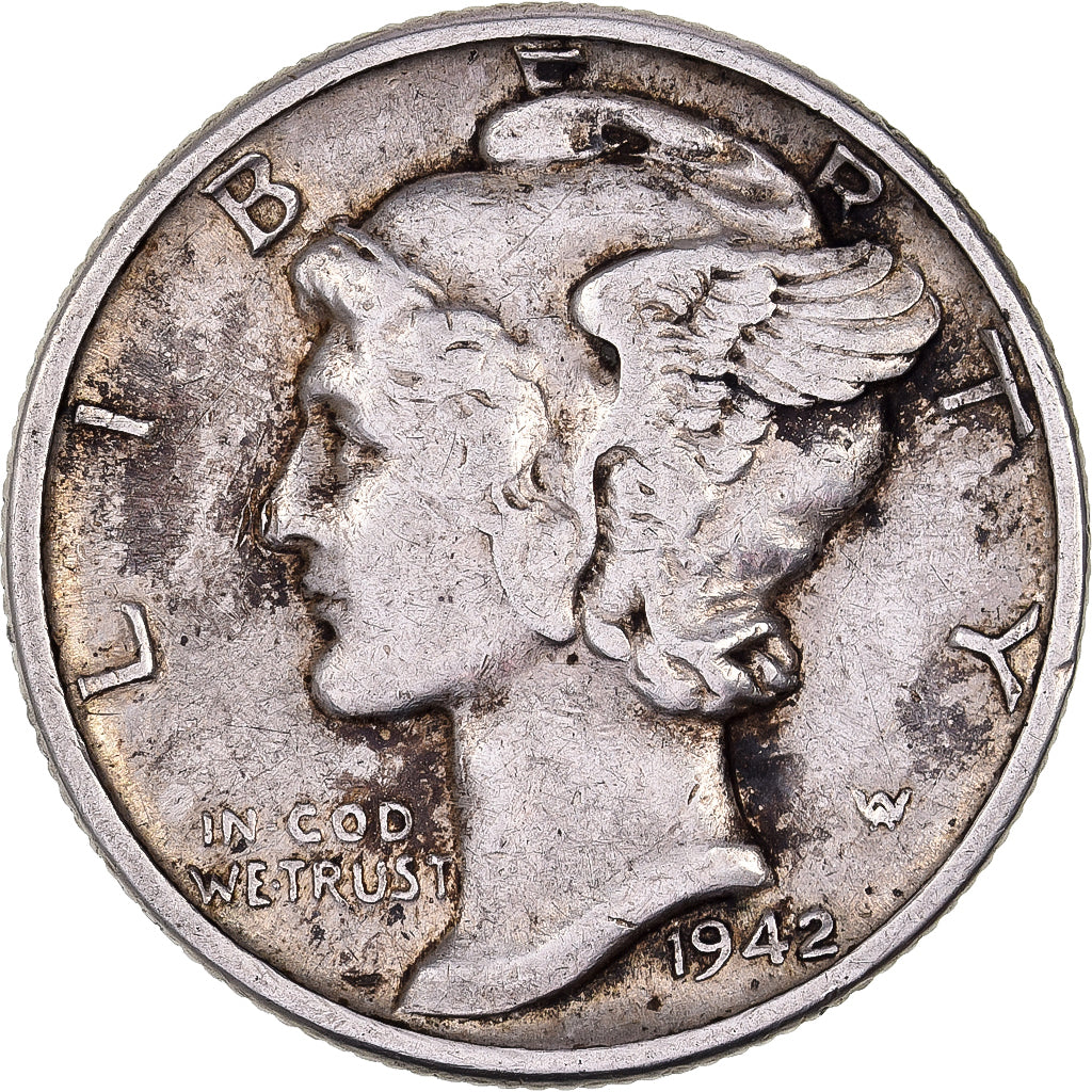 United States, Dime, Mercury, 1942, U.S. Mint, Silver, EF(40-45), KM:140