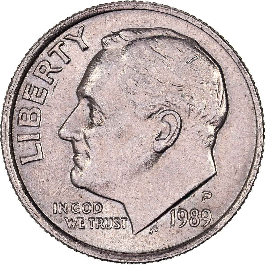 United States, Dime, Roosevelt, 1989, U.S. Mint, Copper-Nickel Clad Copper