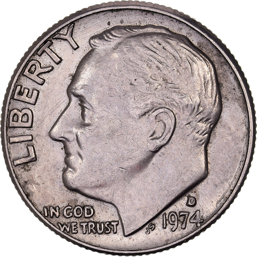 United States, Dime, Roosevelt, 1974, U.S. Mint, Copper-Nickel Clad Copper