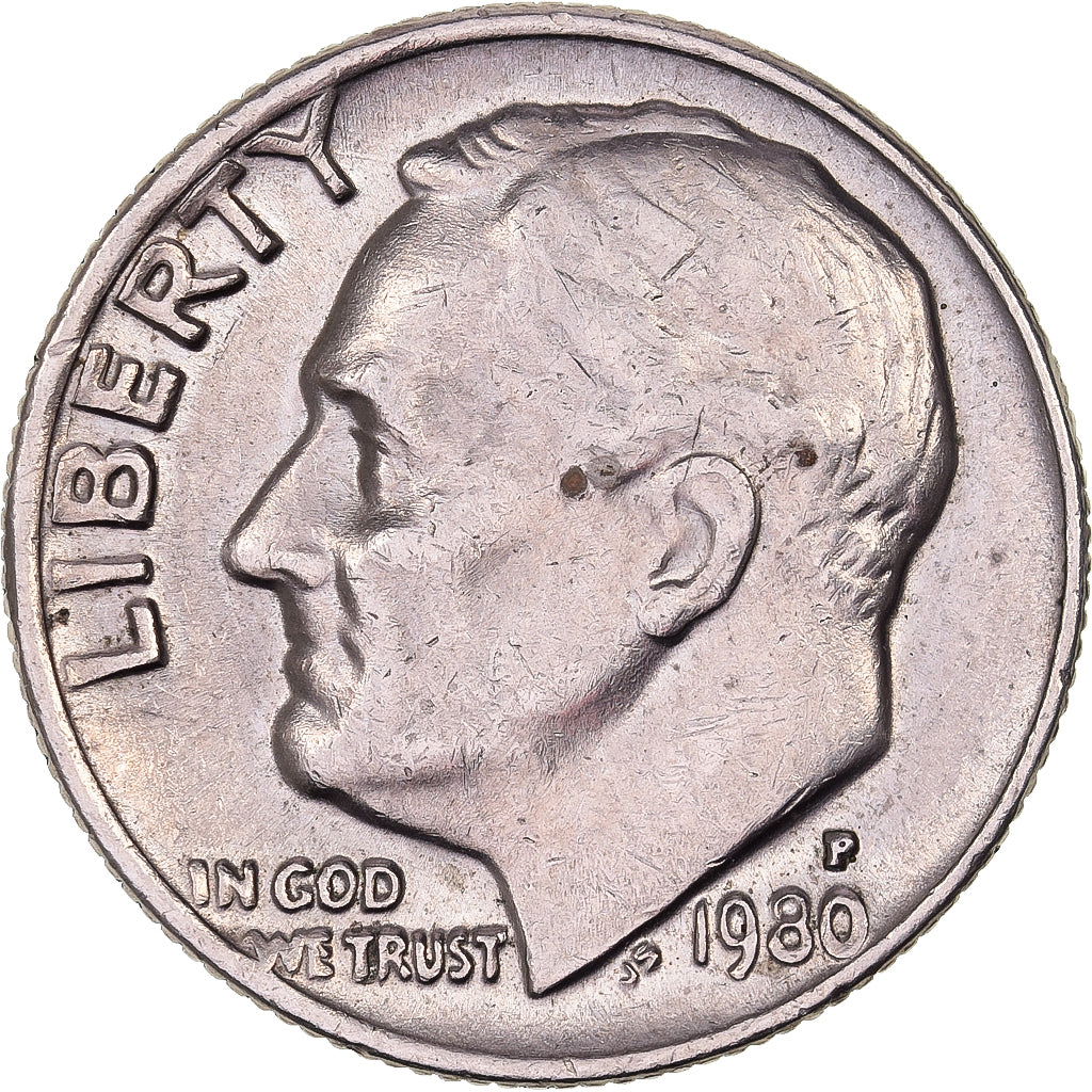 United States, Dime, Roosevelt, 1980, U.S. Mint, Copper-Nickel Clad Copper