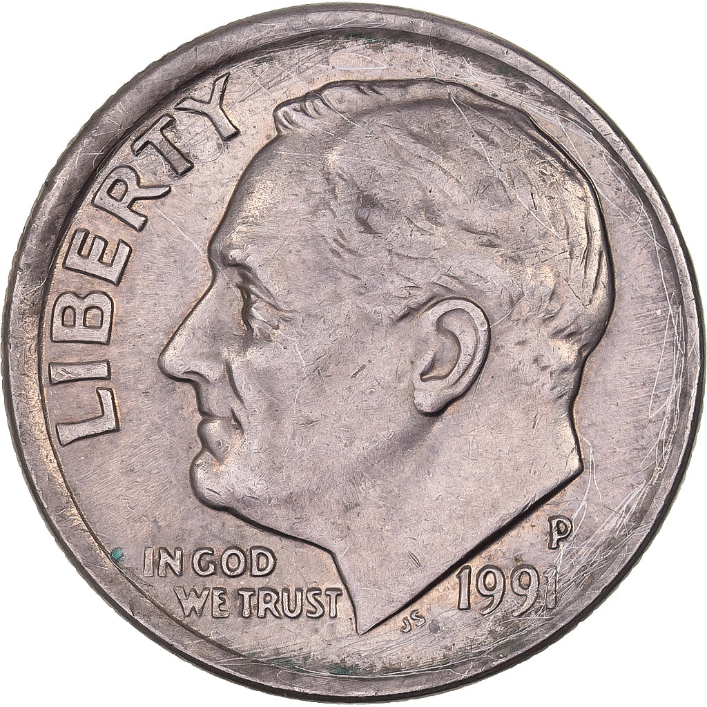 United States, Dime, Roosevelt, 1991, U.S. Mint, Copper-Nickel Clad Copper
