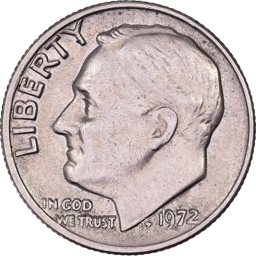 Estados Unidos da América, Dime, Roosevelt, 1972, U.S. Mint, Cobre Revestido a
