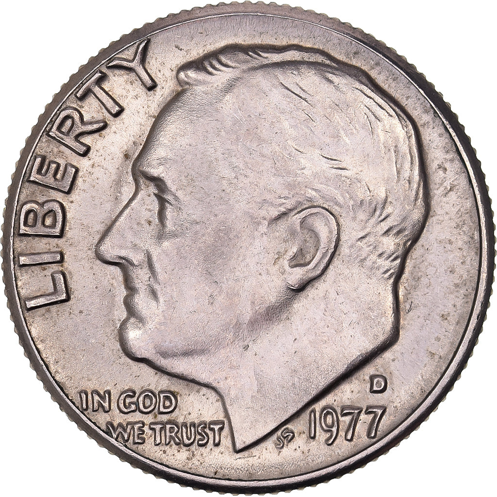Stati Uniti, Dime, Roosevelt, 1977, U.S. Mint, Rame ricoperto in rame-nichel