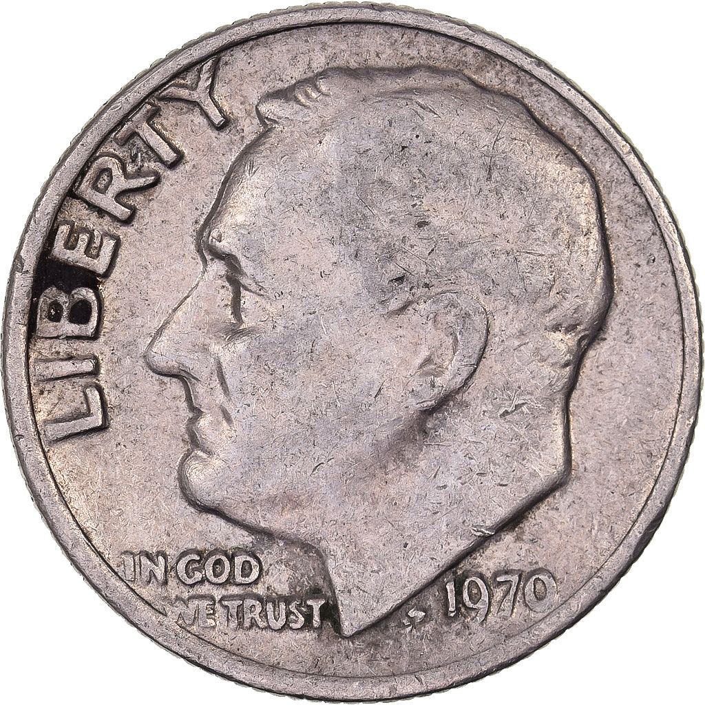 Estados Unidos da América, Dime, Roosevelt, 1970, U.S. Mint, Cobre Revestido a