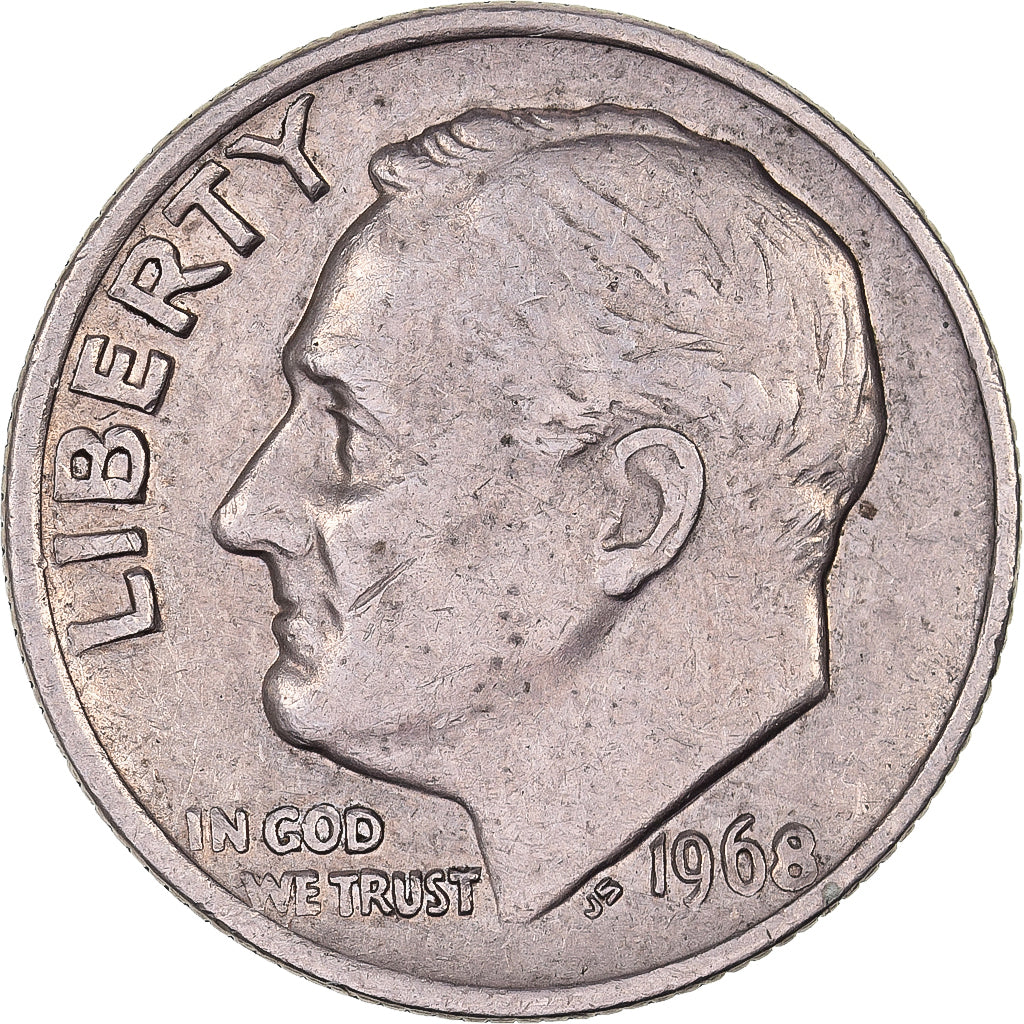 United States, Dime, Roosevelt, 1968, U.S. Mint, Copper-Nickel Clad Copper