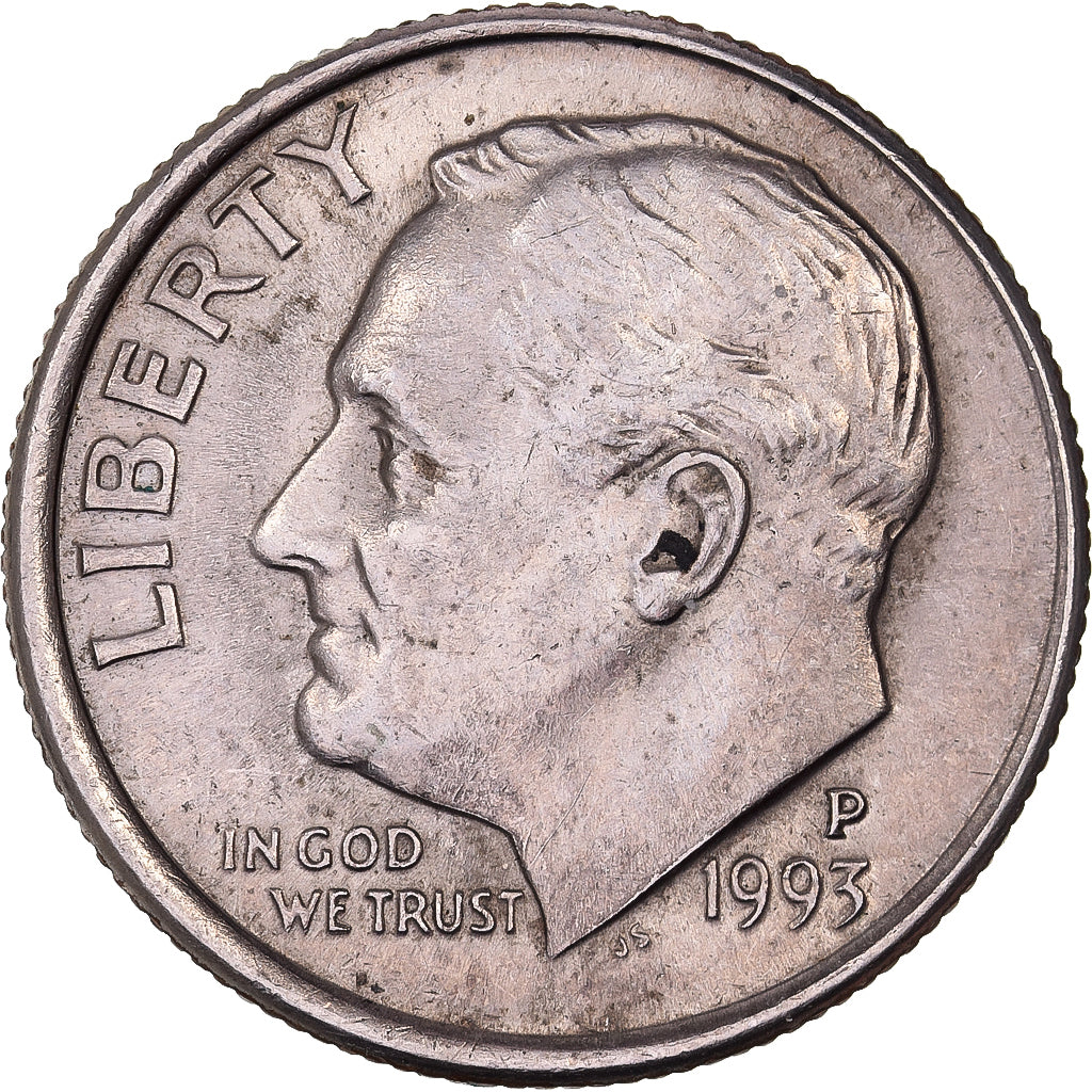 Estados Unidos da América, Dime, Roosevelt, 1993, U.S. Mint, Cobre Revestido a