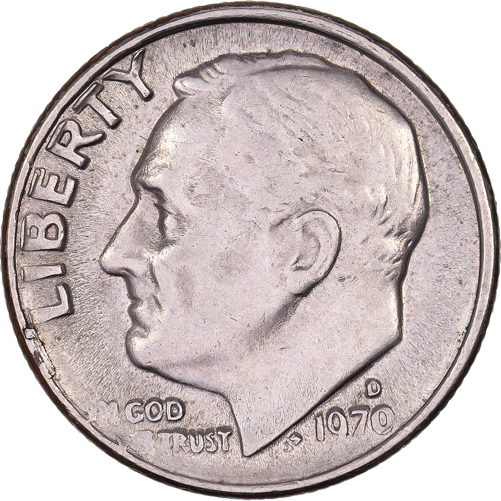 Estados Unidos da América, Dime, Roosevelt, 1970, U.S. Mint, Cobre Revestido a