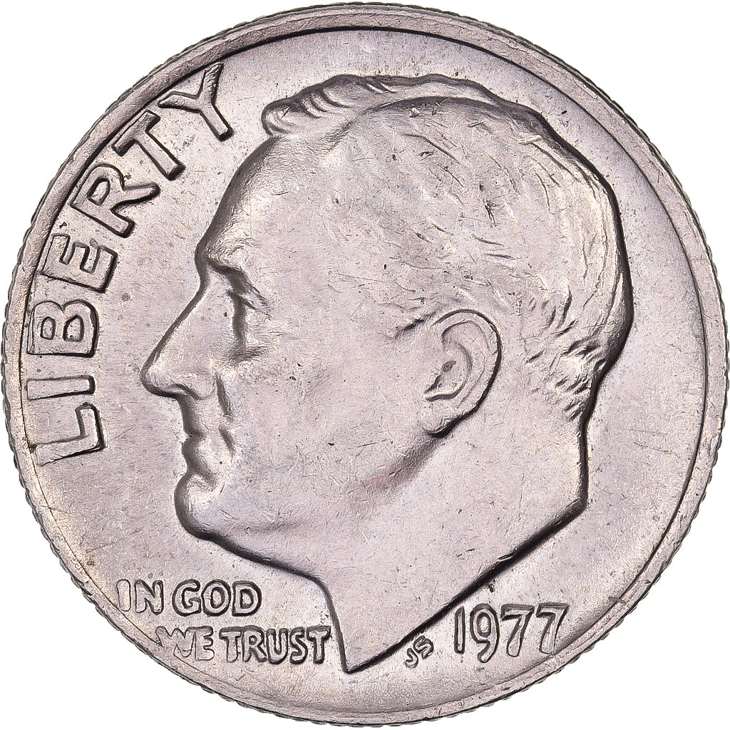 Estados Unidos da América, Dime, Roosevelt, 1977, U.S. Mint, Cobre Revestido a