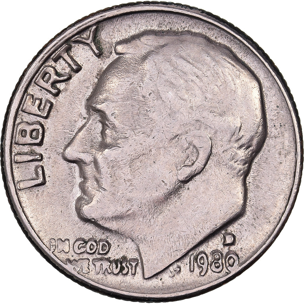 Verenigde Staten, Dime, Roosevelt, 1980, U.S. Mint, Copper-Nickel Clad Copper