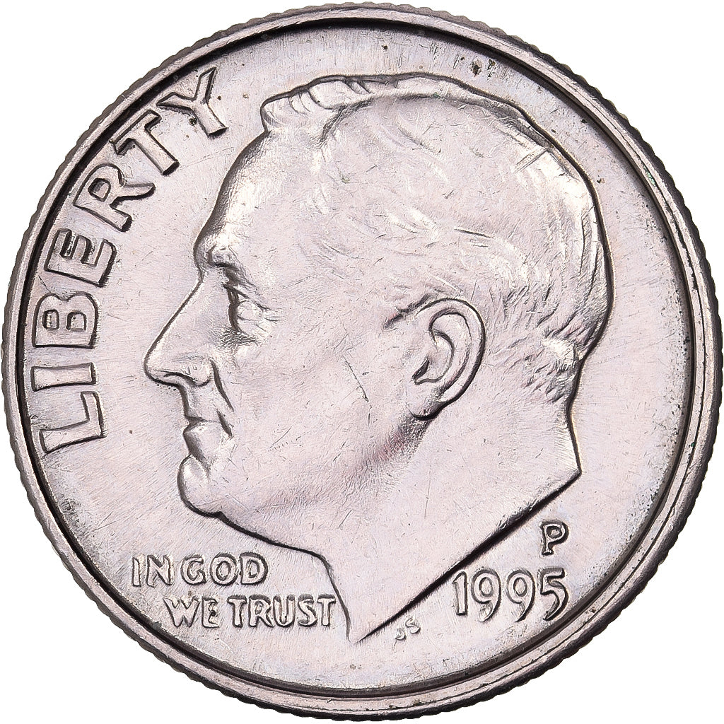 Estados Unidos da América, Dime, Roosevelt, 1995, U.S. Mint, Cobre Revestido a