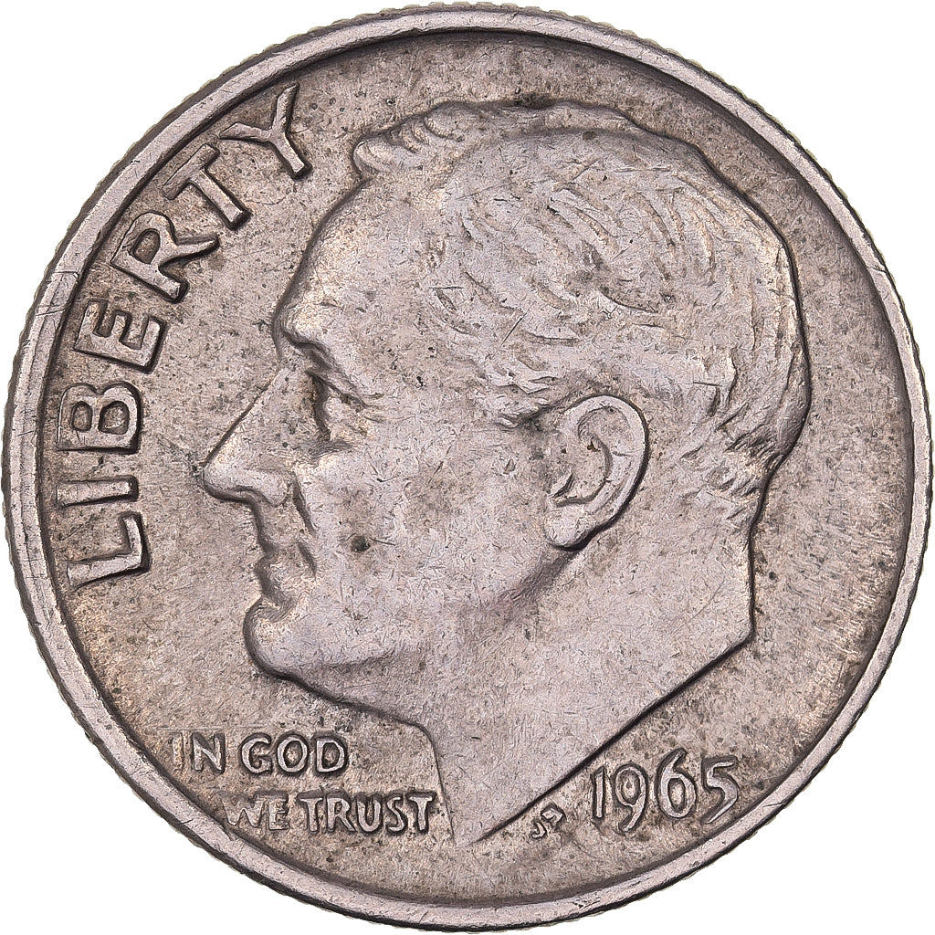 Estados Unidos da América, Dime, Roosevelt, 1965, U.S. Mint, Cobre Revestido a
