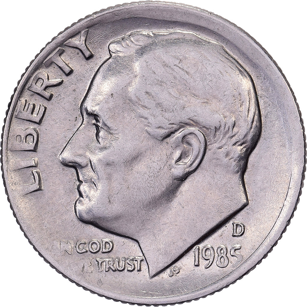 Estados Unidos da América, Dime, Roosevelt, 1985, U.S. Mint, Cobre Revestido a