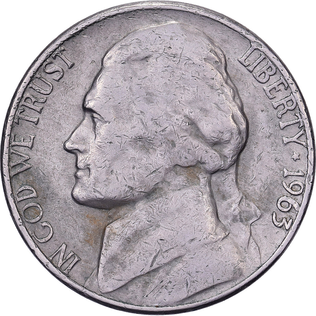 Estados Unidos, 5 Cents, Jefferson, 1963, U.S. Mint, Cobre - níquel, MBC