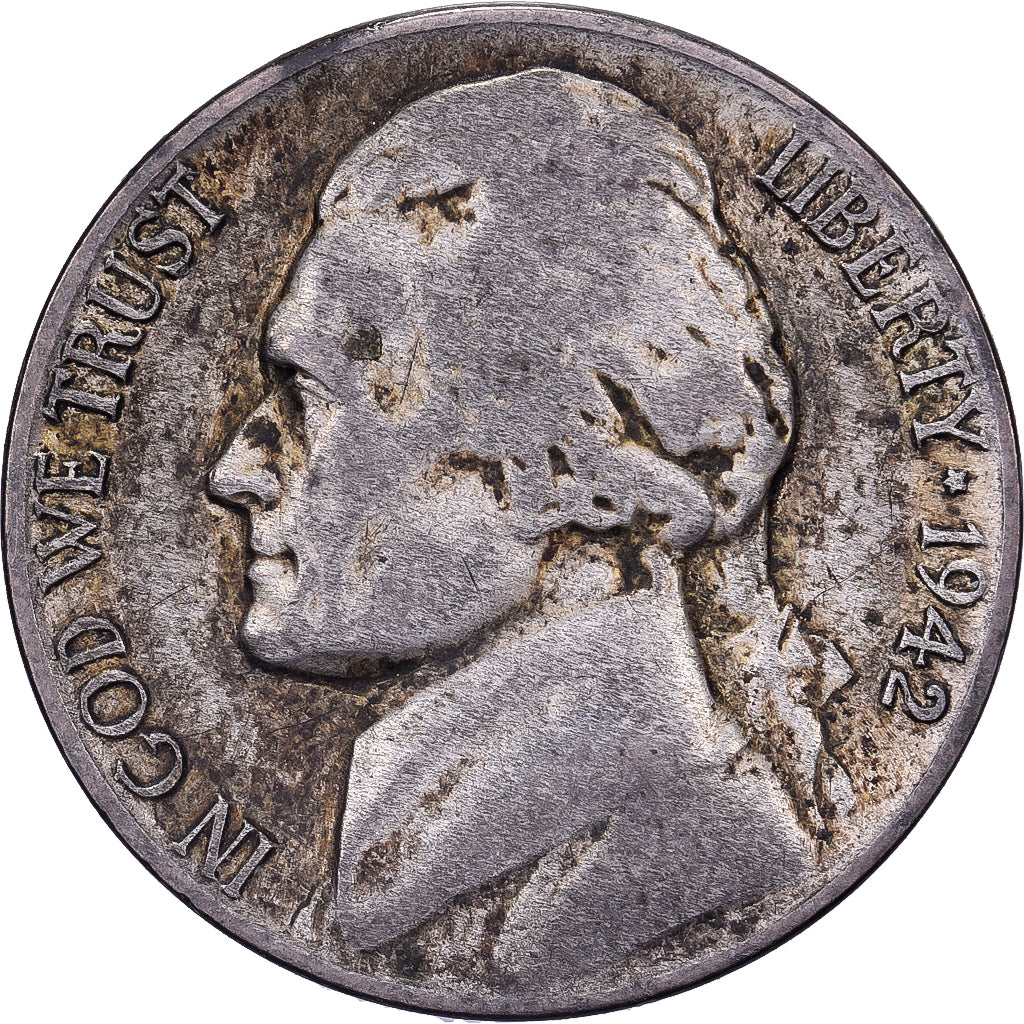 États-Unis, 5 Cents, Jefferson, 1942, U.S. Mint, Cupro-nickel, TB+, KM:192