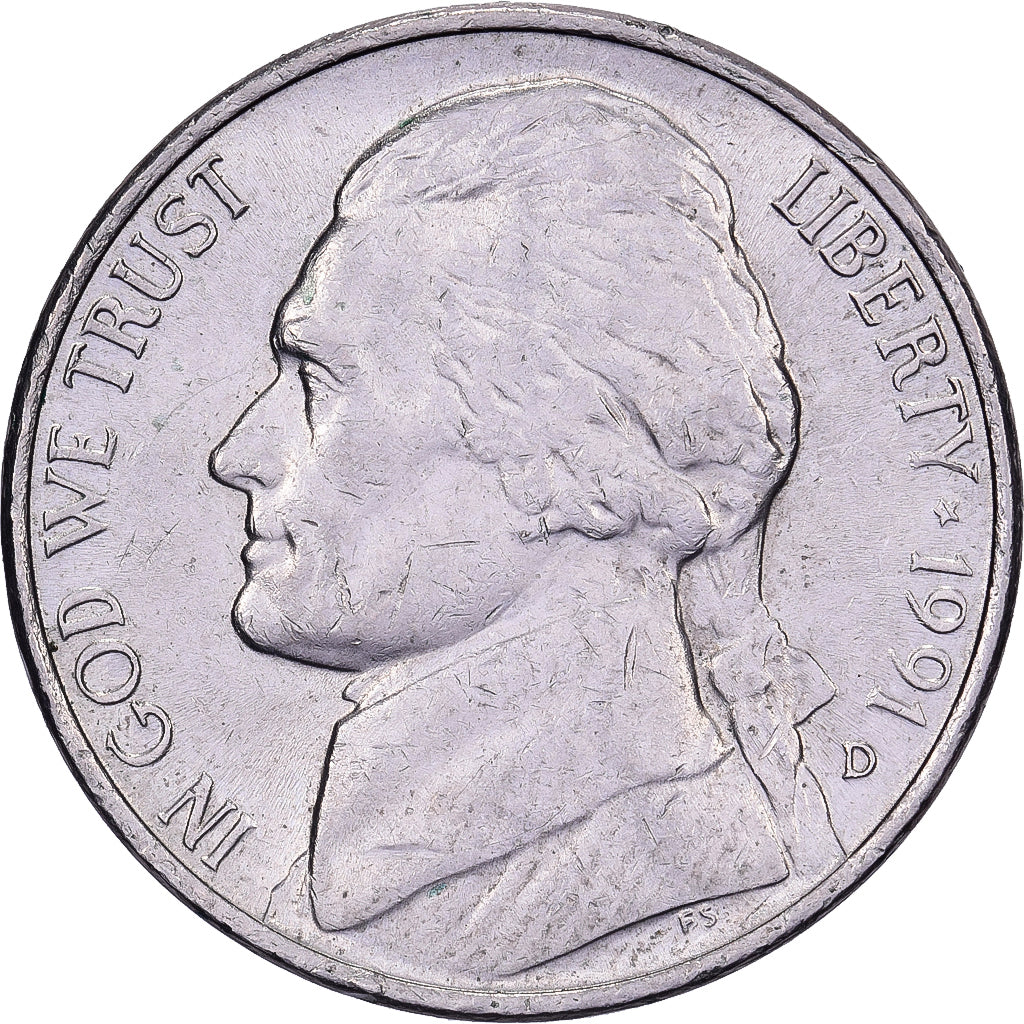 Estados Unidos, 5 Cents, Jefferson, 1991, U.S. Mint, Cobre - níquel, MBC