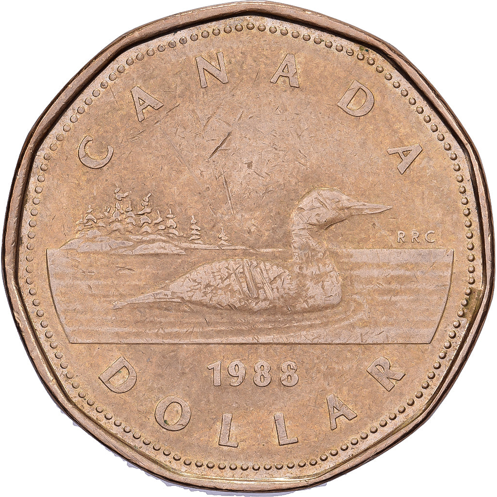 Canadá, Elizabeth II, Dollar, 1988, Royal Canadian Mint, Bronce dorado chapado