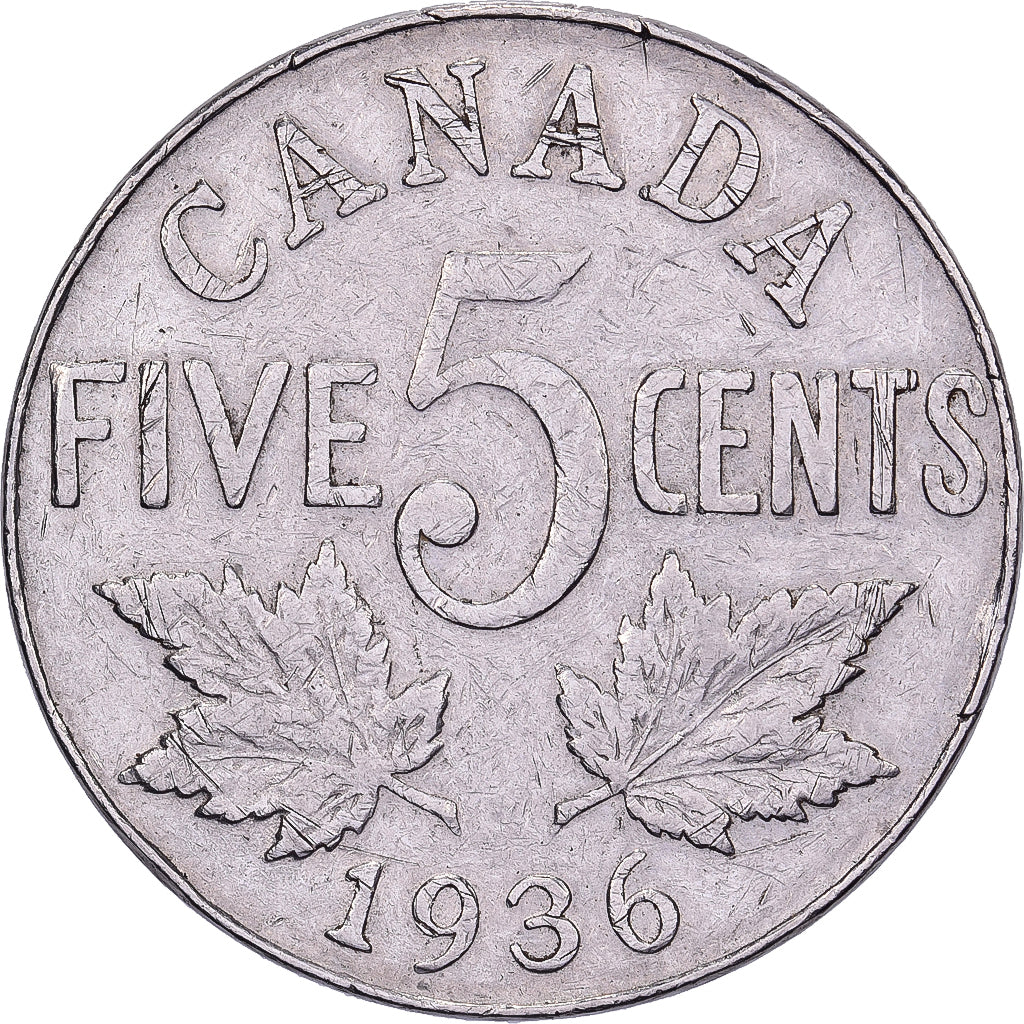 Canada, George V, 5 Cents, 1936, Royal Canadian Mint, Nickel, EF(40-45), KM:29