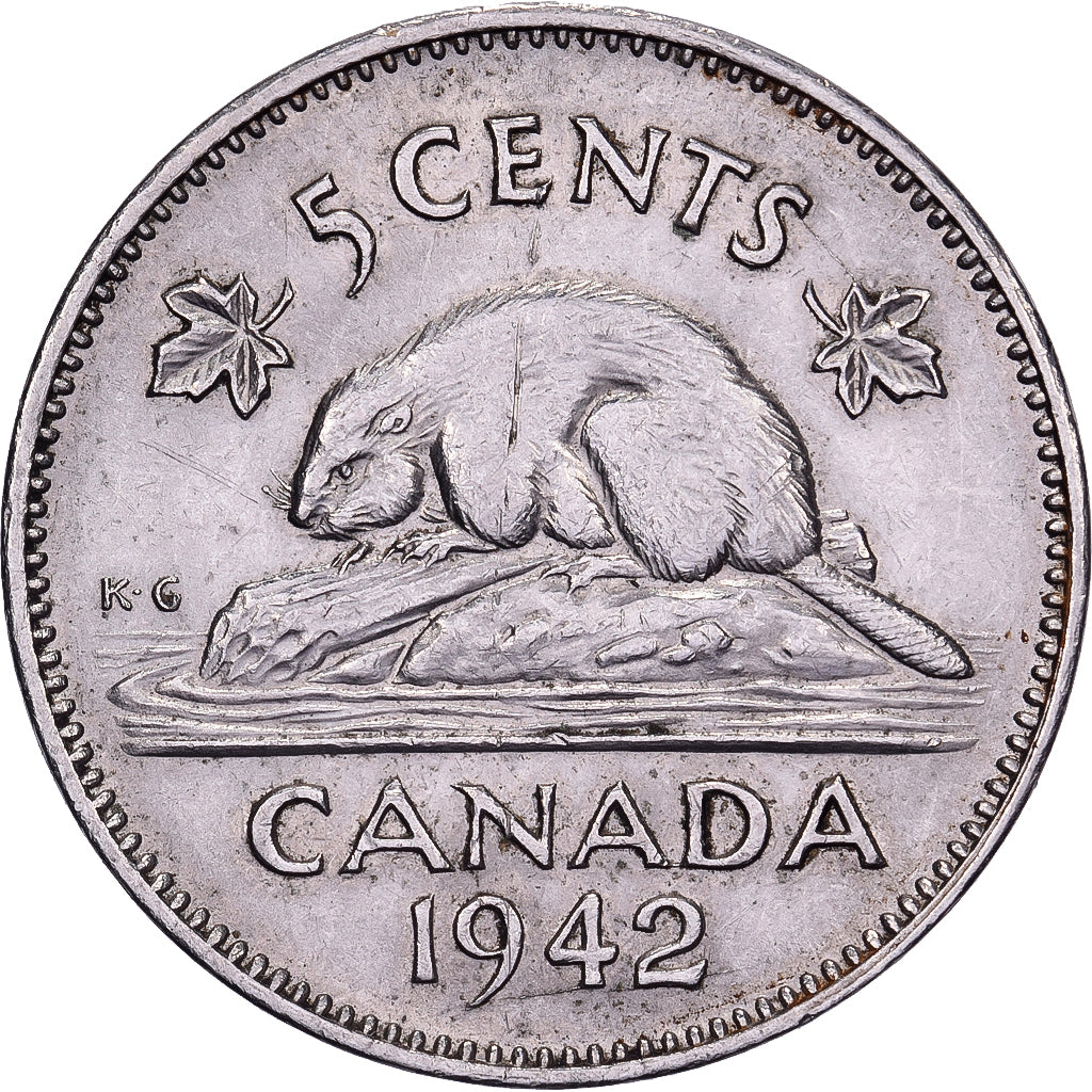 Canada, George VI, 5 Cents, 1942, Royal Canadian Mint, Tombac, ZF+, KM:39