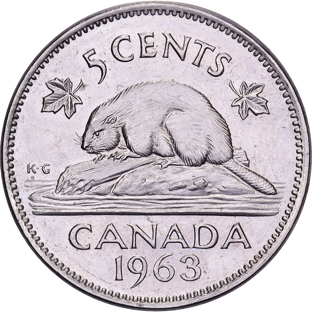 Canada, Elizabeth II, 5 Cents, 1963, Royal Canadian Mint, Nikiel, AU(55-58)