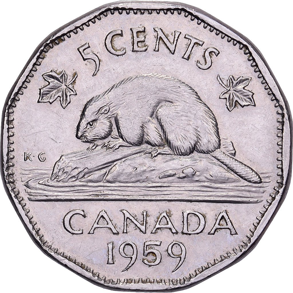Canada, Elizabeth II, 5 Cents, 1959, Royal Canadian Mint, Nickel, ZF+, KM:50a