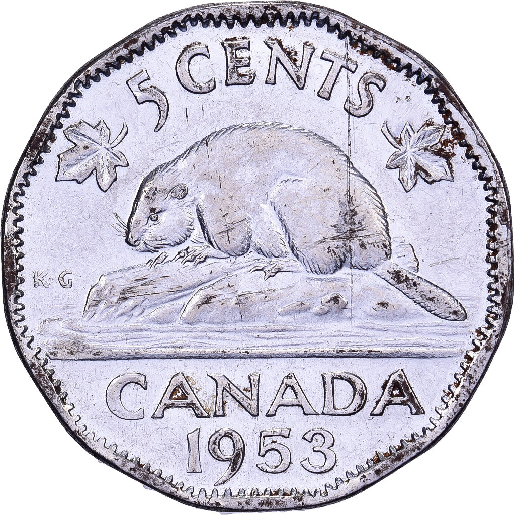 Canadá, Elizabeth II, 5 Cents, 1953, Royal Canadian Mint, Chromium And Nickel