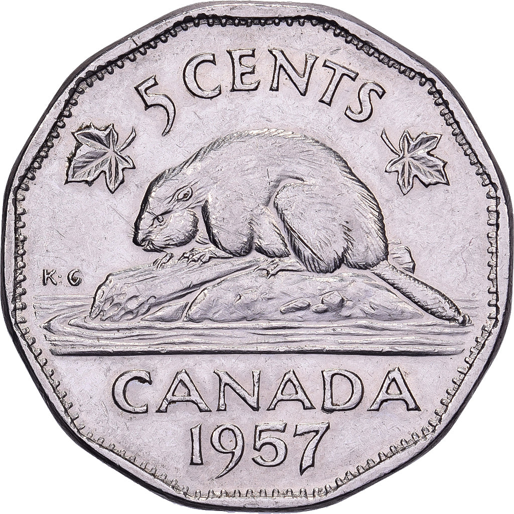 Canada, Elizabeth II, 5 Cents, 1957, Royal Canadian Mint, Nickel, AU(50-53)