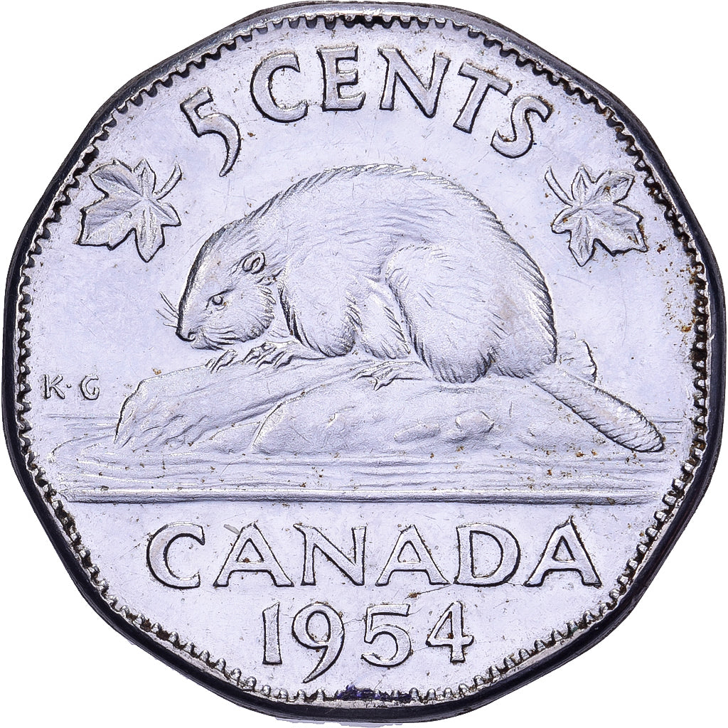 Canada, Elizabeth II, 5 Cents, 1954, Royal Canadian Mint, Chromium And Nickel