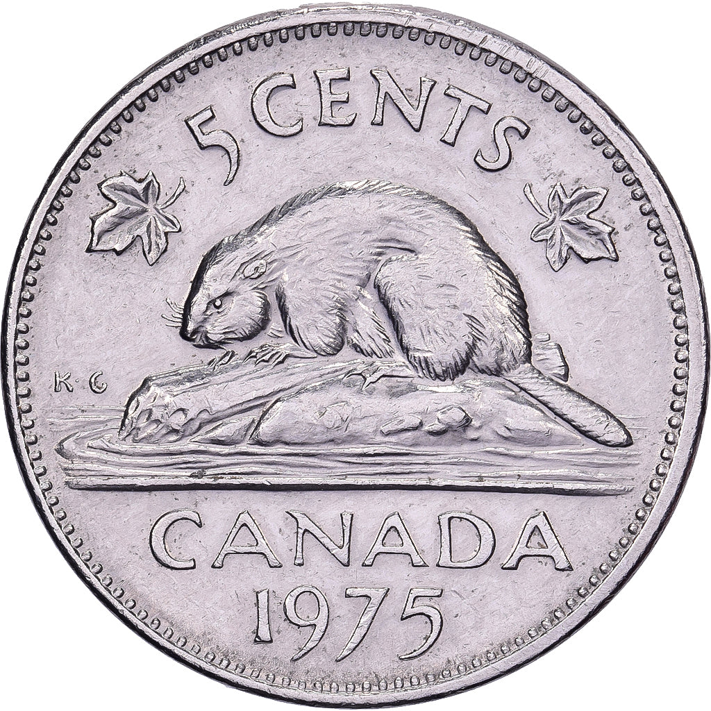 Canada, Elizabeth II, 5 Cents, 1975, Royal Canadian Mint, Nikiel, AU(55-58)