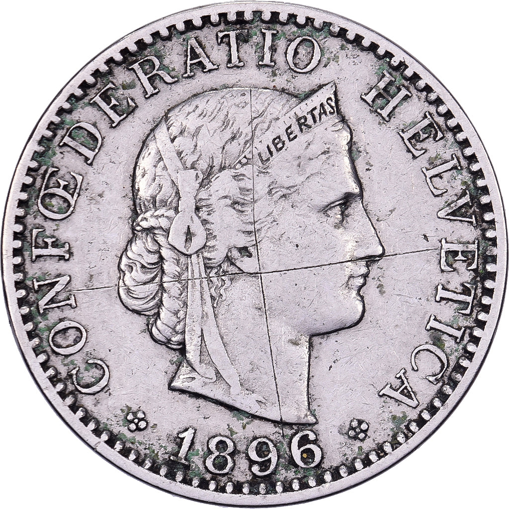 Szwajcaria, 20 Rappen, 1896, Bern, Nikiel, VF(30-35), KM:29