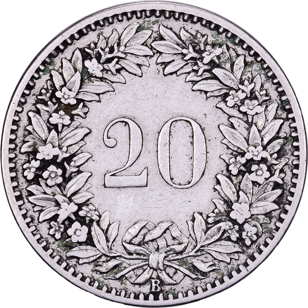 Szwajcaria, 20 Rappen, 1896, Bern, Nikiel, VF(30-35), KM:29