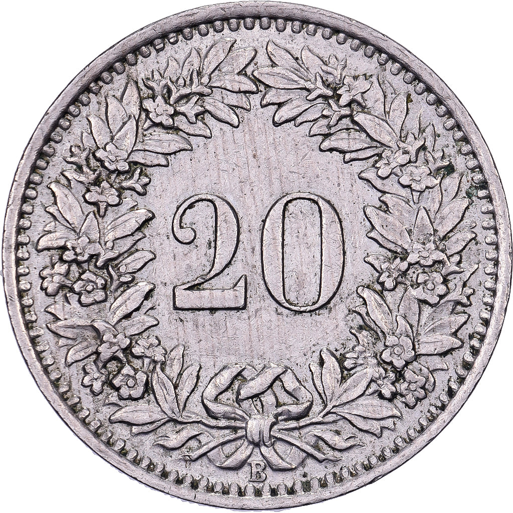 Switzerland, 20 Rappen, 1945, Bern, Copper-nickel, EF(40-45), KM:29a
