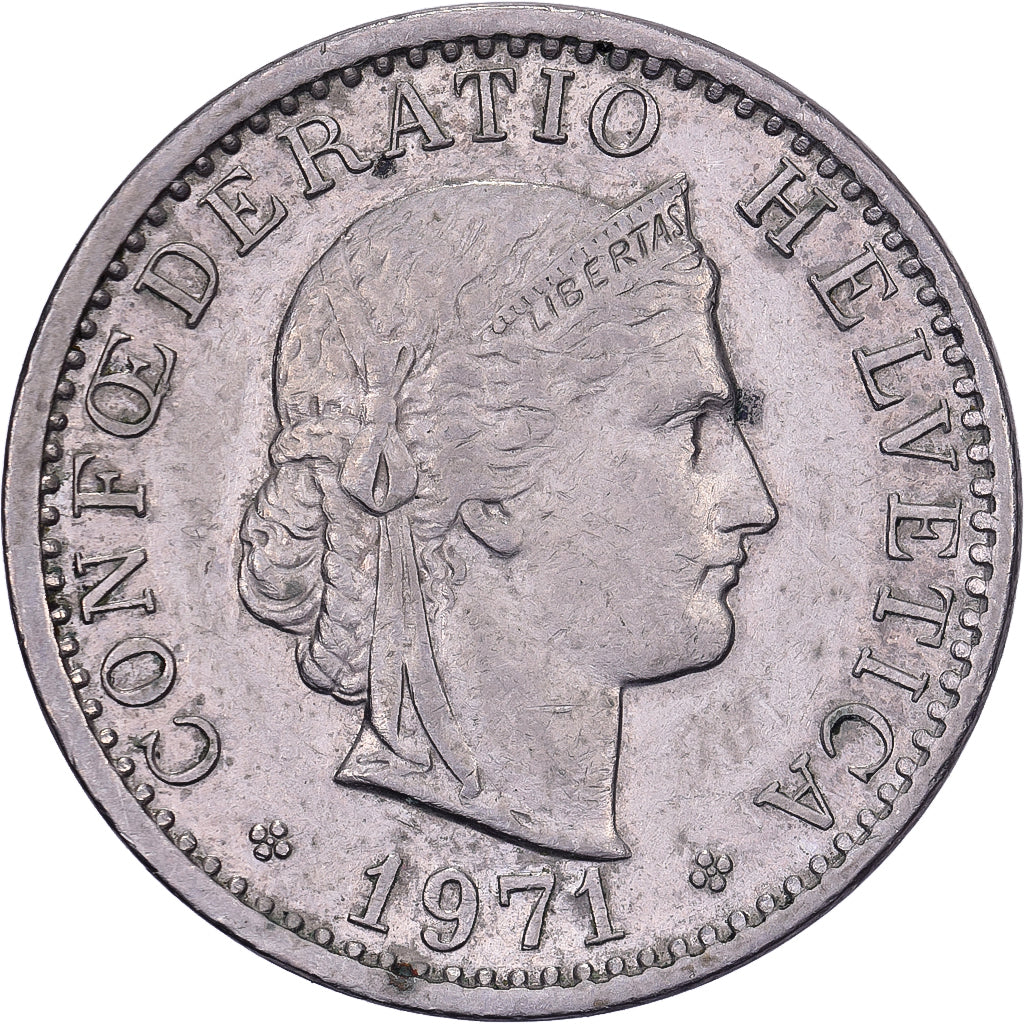 Switzerland, 20 Rappen, 1971, Bern, Copper-nickel, AU(50-53), KM:29a