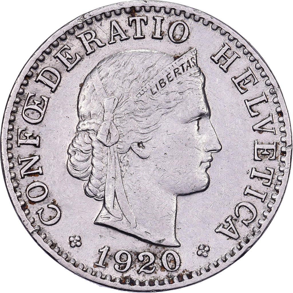 Svizzera, 20 Rappen, 1920, Bern, Nichel, BB, KM:29