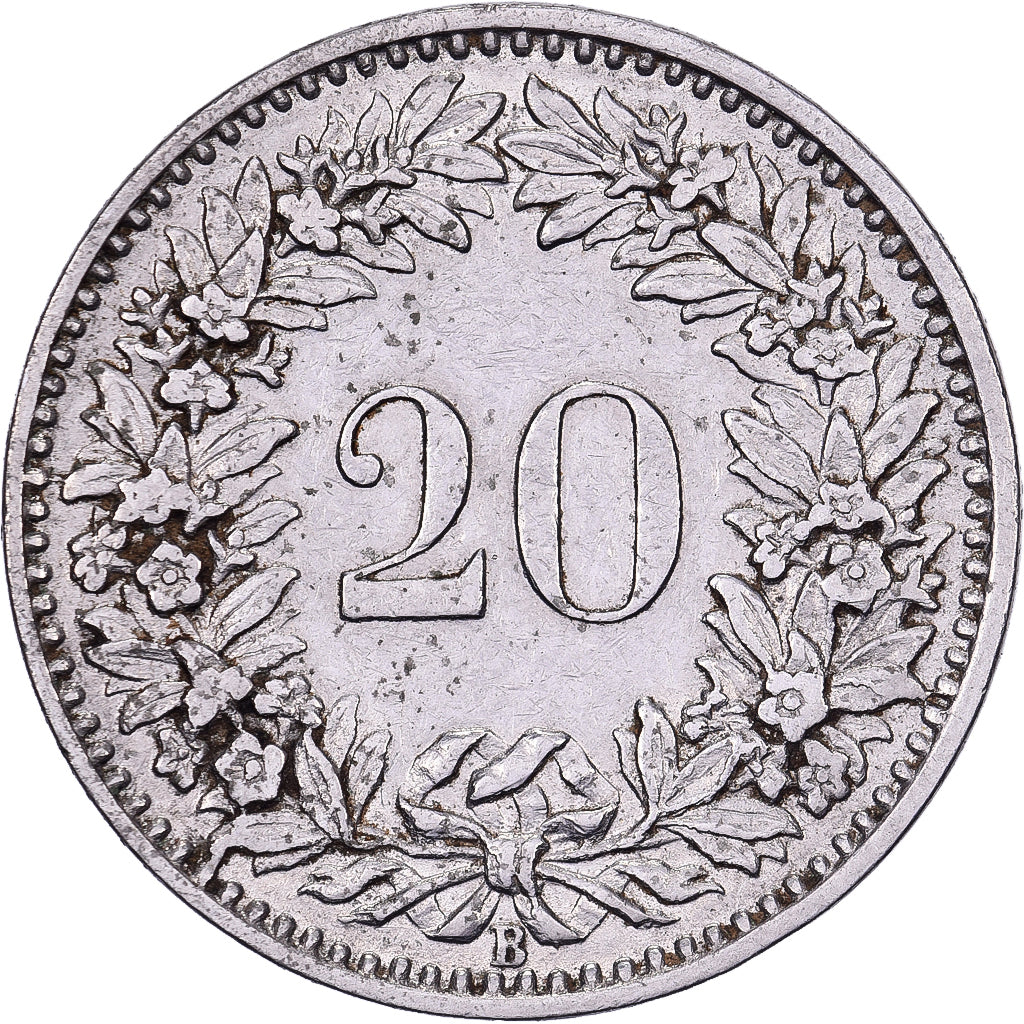 Szwajcaria, 20 Rappen, 1909, Bern, Nikiel, EF(40-45), KM:29