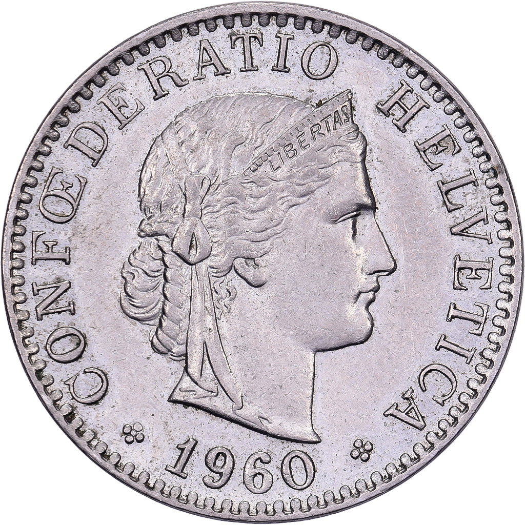 Szwajcaria, 20 Rappen, 1960, Bern, Miedź-Nikiel, AU(50-53), KM:29a